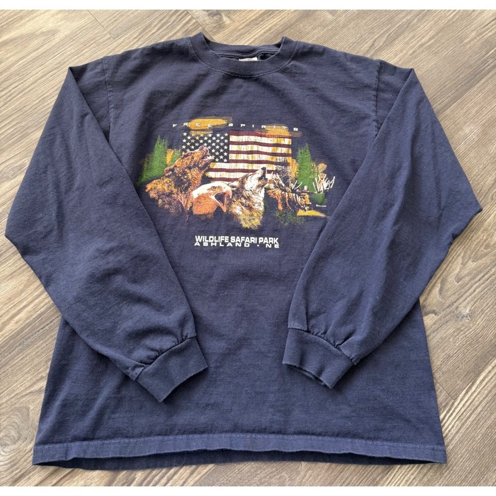 Vintage Wildlife Safari Park Ashland NE Long Sleeve Graphic Tee M cotton country
